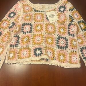 Rebellion Crocheted floral patch sweater